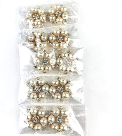 Worlds 10PC Gold Rhinestone Pearl Flatback Alloy Buttons Wedding Decoration DIY Clothing Scrapbooking Crafts Accessories 28mm...