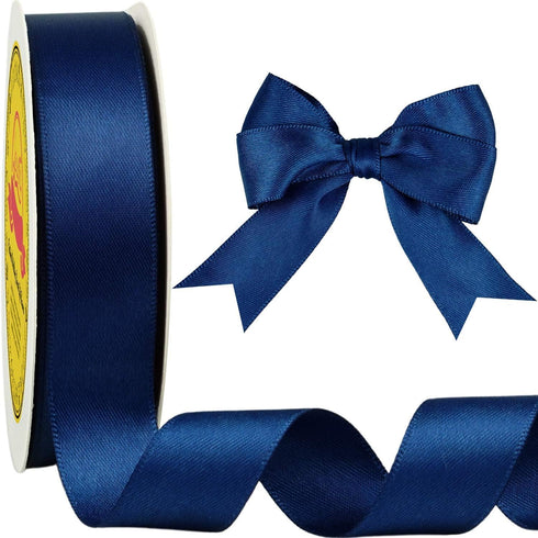 Double Face Navy Blue Satin Ribbon 7/8 inch X 25 Yards Polyester Navy Blue Ribbon for Gift Wrapping Very Suitable for Weddings Party Invitation De...
