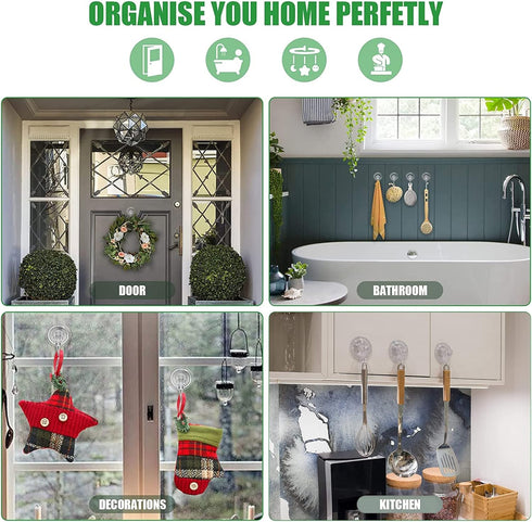 Suction Cup Hooks for Shower, Large Clear Heavy Duty Suction Cup Hooks, Wreath Hangers for Front Door Window Glass Kitchen Towel Loofah Utensils (...