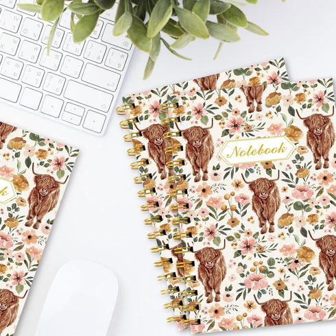 Highland Cow Floral Spiral Journal Notebook 80 Sheets A5 Watercolor Flower Cow College Ruled Notebook Strong Twin-Wire Binding with Premium for Sc...