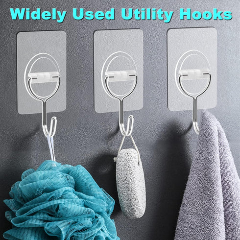CGBE Adhesive Hooks Heavy Duty Sticky Hooks for Hanging 11 lbs (Max) Seamless Transparent Adhesive Hooks Wall Hangers Without Nails for Hanging Ke...