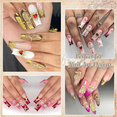 80+ Pcs Golden Nail Charms with Nail Art Rhinestones Gold Cross Virgin Mary and Rose Nail Gems for Acrylic Nails Accessories for Women Nail Decora...