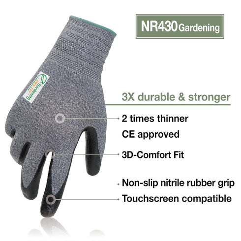 DEX FIT 2X Durable Nitrile Rubber Work Gloves NR430 Gardening; 3D-Comfort Fit, Non-Slip Grip, Heavy Duty Performance, Touchscreen Compatible; Grey...