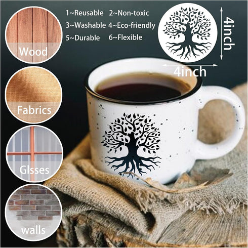 36 Pieces Tree of Life Stencils, 4 Inch Round Reusable Tree Stencils for Painting on Wood Plastic Drawing Natural Tree Template for Coaster Canvas...