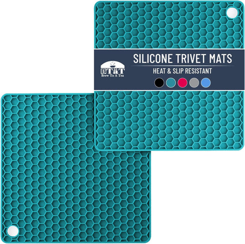 BTaT- Silicone Trivet Mats, 2 Pack, Green Silicone Trivet, Silicone Hot Pads for Kitchen, Silicone Trivets for Hot Pots and Pans, Silicone Hot Pad...