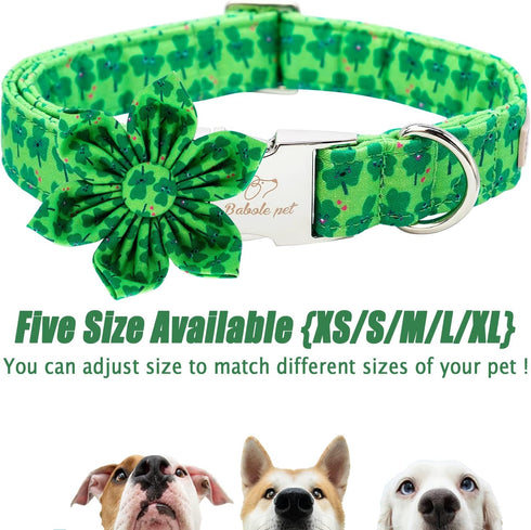 2023 NEW St.Patrick's Day Dog Collar with Flower Tie-Babole Pet, Cute Clover male Dog Collar with Safety Metal Buckle Adjustable Puppy Collars for...