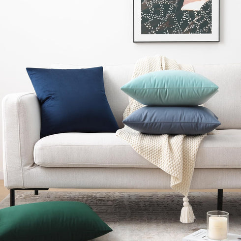 Mixhug Set of 2 Cozy Velvet Square Decorative Throw Pillow Covers for Couch and Bed, Navy Blue, 18 x 18 Inches...
