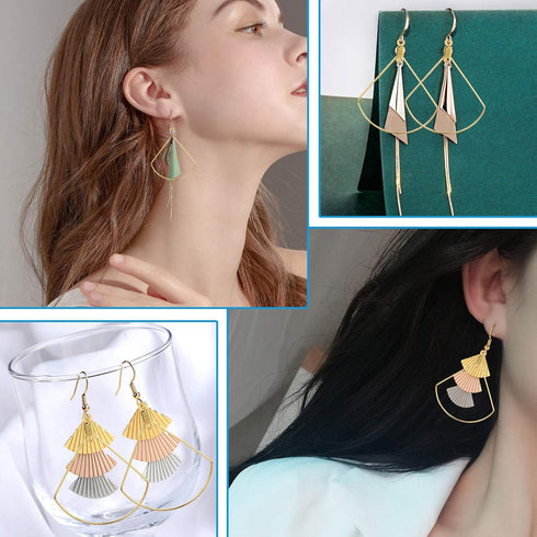120 pcs Stainless Steel Beading Hoop Earring Finding Earring Components,Triangle Earring Scallop Earring Round Hoop Earring for DIY Jewelry Making...