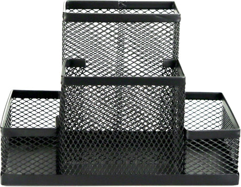 Huron Pen Holder and Desk Organizer, 4 Compartment Black Steel Mesh...