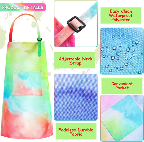 3 Pieces Tie Dye Art Apron For Kids Adjustable Painting Apron Kids Cooking Aprons cute Artist Tie Dye Apron With Pocket For Child Home Kindergarte...