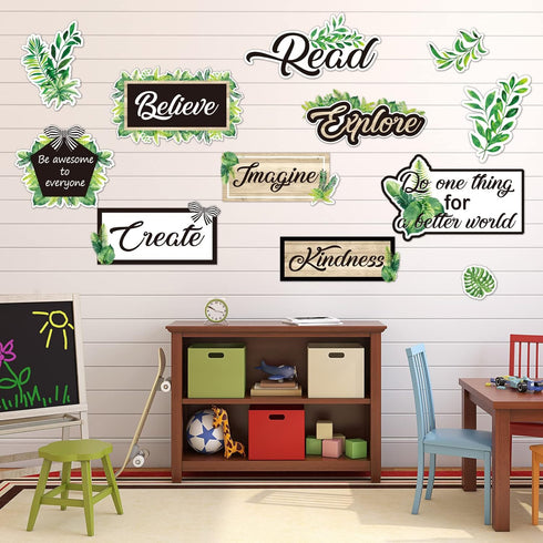Boho Bulletin Board Set Greenery Plant Inspirational Cutouts Greenery Board Border Classroom Decor Simply Boho Positive Quote Sign for Kids Social...