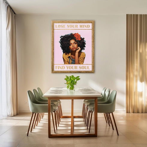 Posterizer 1 pcs-Lose Your Mind-Find Your Soul-Pink Girly Print-Afro-American Art Collection-Inspirational Women's Art- Living Room Bedroom Decor-...