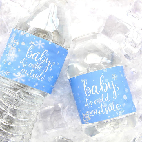 Blue Little Snowflake Winter Baby Shower Water Bottle Labels, Baby It's Cold Outside Shower - 24 Stickers...