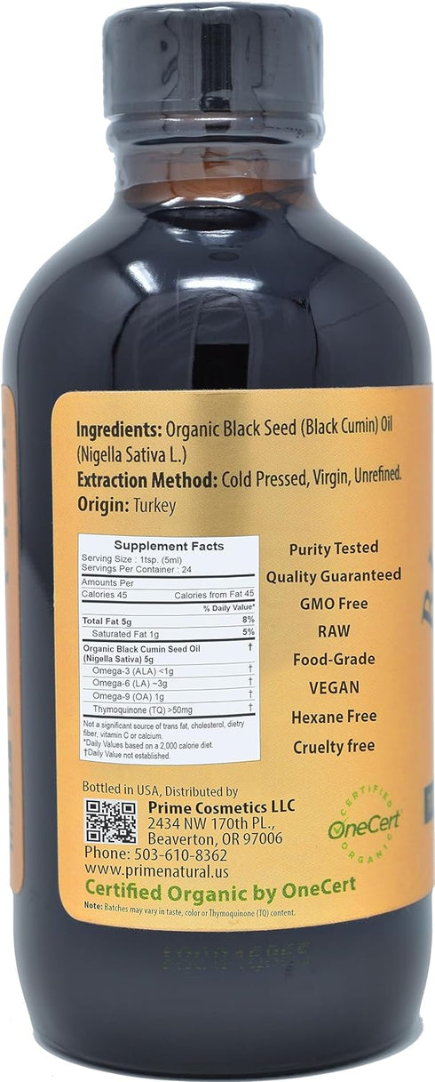 Organic Black Seed Oil 4oz - Cold Pressed Unrefined High Thymoquinone 1.7% USDA Certified - Turkish Origin Potent Nigella Sativa Liquid - Vegan Om...
