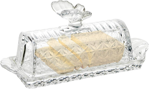 Bezrat Glass Butter Dish | Premium Butter Dish with Lid and Easy Grip Handle | Easy to Use and 100% Food Safe - Dishwasher Safe | Butterfly Additi...
