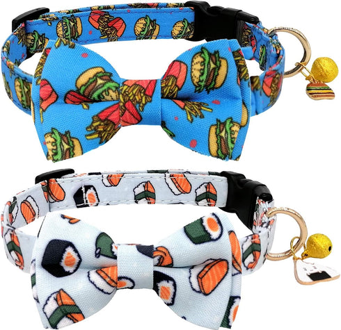 KUDES 2 Pack Print Dog Collars with Bow Tie, Adjustable Dog Collar with Bells and Charm Safety Buckle Cute Pet Collars for Small/Medium/Large Dogs...