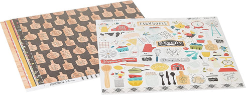 Echo Park Paper Company Farmhouse Kitchen Collection Kit Paper, red, Yellow, Teal, Woodgrain, Balck , 12-x-12-Inch...