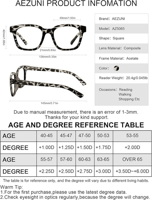 AEZUNI 6.0 Designer Reading Glasses Women Strong Reader 600 for Lady(1.0 1.25 1.5 1.75 2.0 2.25 2.5 2.75 3.0 3.5 4.0 5.0 6.0)...