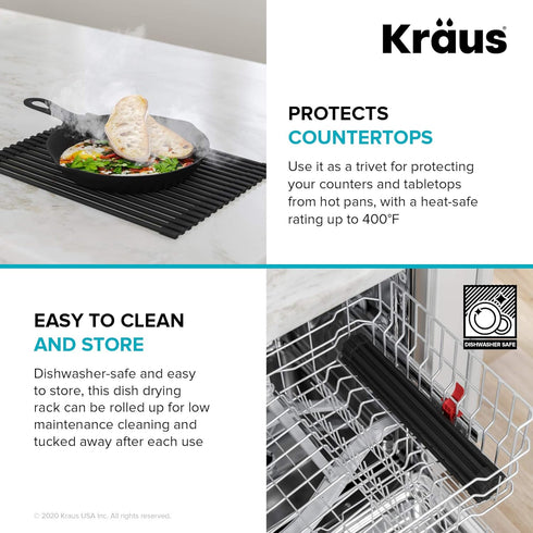 Kraus Multipurpose Workstation Sink Roll-Up Dish Drying Rack, Colander and Trivet in Yellow, KRM-11YL...