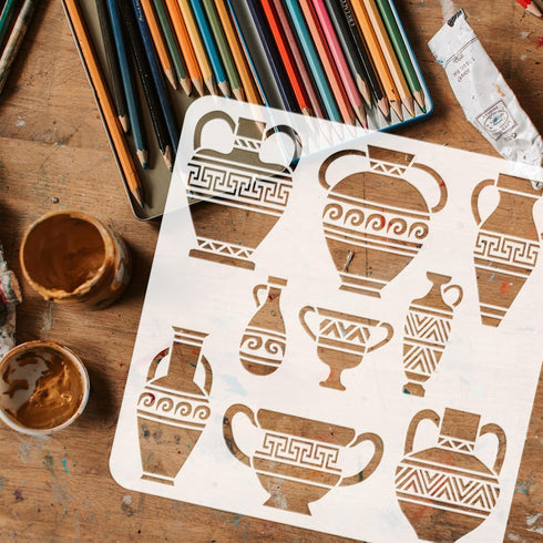 FINGERINSPIRE Vase Border Painting Stencil 11.8x11.8inch Reusable Vase Pattern Drawing Template Tribe Theme Decoration Crafts Stencil for Painting...