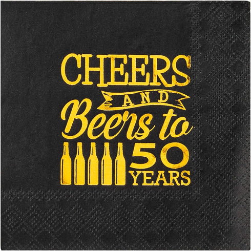 Crisky Cheers to 50 Years 50th Birthday Napkins Black and Gold 50th Brithday Decorations Birthday Party Supplies Beverages Napkins 50 PCS, 3-Ply...