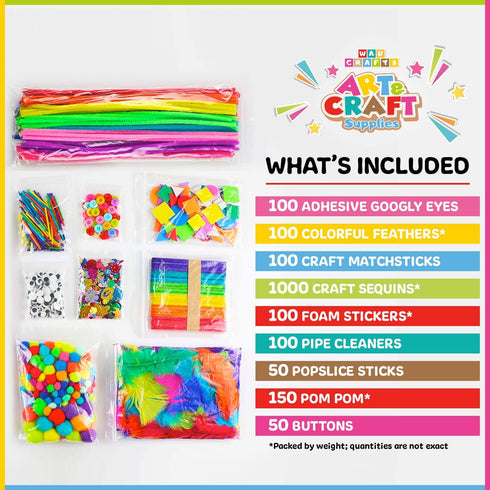 WAU CRAFTS Arts and Crafts Supplies for Kids - 1750 pcs Crafting for School Kindergarten Homeschool - Supplies Set for Kids Craft Art - Supply Kit...