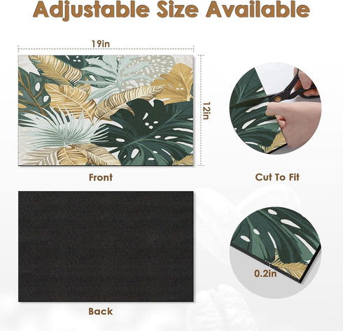 Tropical Leaves Gold Coffee Mat for Countertops, Green Palm Dish Drying Mat 2 Pcs for Kitchen Coffee Bar Accessories Fit Under Coffee Maker Espres...