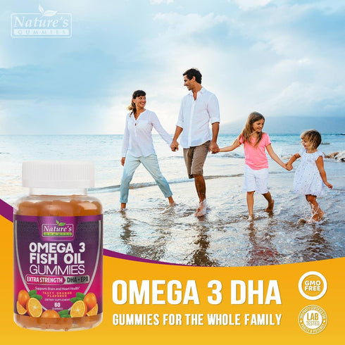 Omega 3 Fish Oil Gummies, Extra Strength Omega Fish Oil Supplement, High Absorption for Joint, Heart & Brain Support, Nature's Heart Healthy Omega...