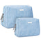 2 Pack Vegan Leather Makeup Bag Zipper Pouch Travel Cosmetic Organizer for Women (Large (Pack of 2), Sky Blue)...