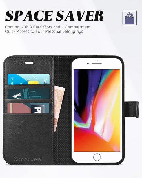 TUCCH Wallet Case for iPhone 8 Plus/iPhone 7 Plus, PU Leather Flip Cover with Card Slot Stand Holder, Magnetic Closure Shockproof TPU Interior Cas...