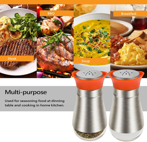 Evelyne Salt Pepper Seasoning Glass Shaker with Stainless Steel Cover 2 pcs Pack Set (Orange)...