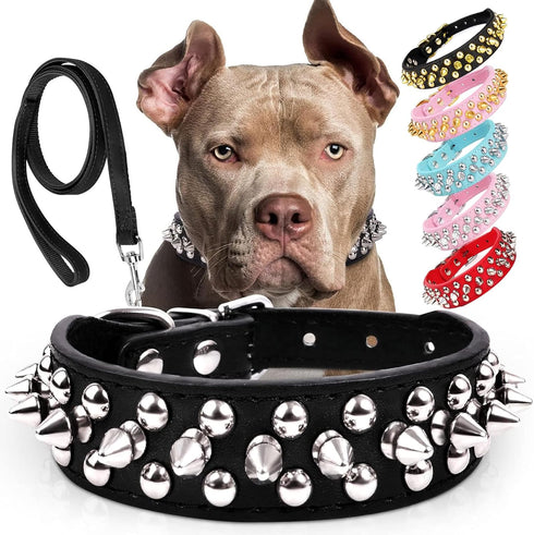 Dog Collars for Medium Dogs with Leash, Epesiri Spiked Dog Collar for Large Dogs, Dog Collar, Studded Rivet Pit Bull Leather Dog Collar Durable Ca...