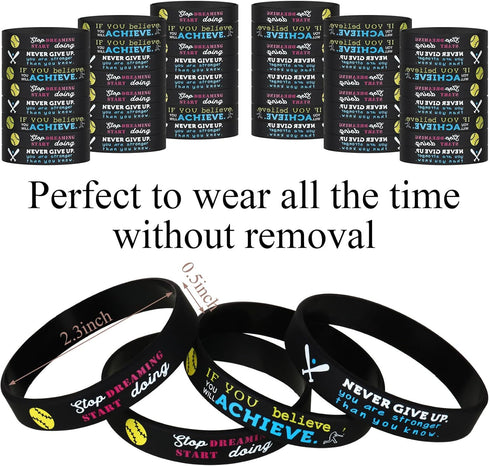 Sumind 36 Pcs Softball Motivational Bracelets Softball Themed Inspirational Stretch Silicone Rubber Wristbands with Motivational Sayings for Sport...