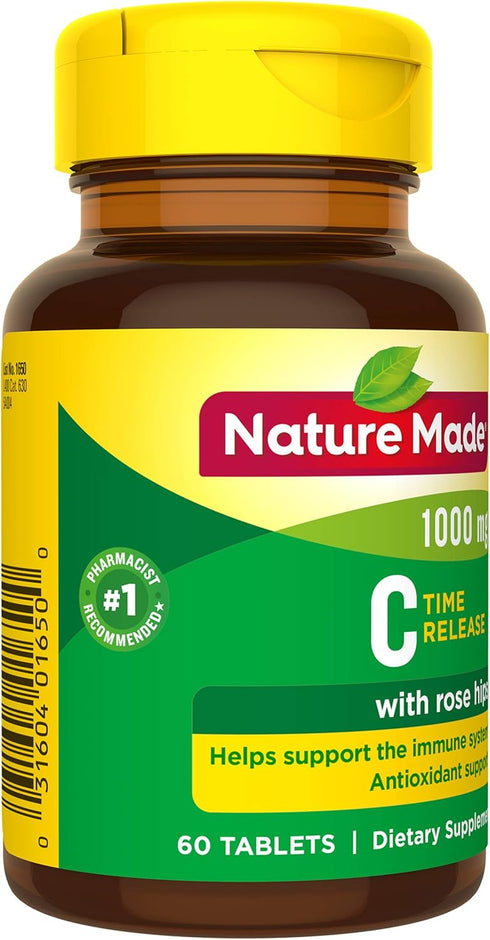 Nature Made Vitamin C 1000 mg Time Release Tablets with Rose Hips, 60 Count to Help Support the Immune System...