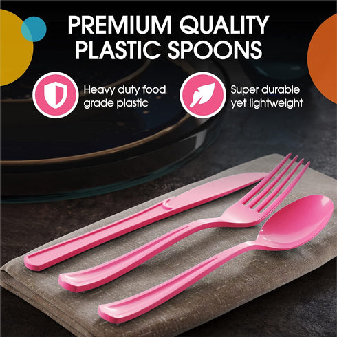 Disposable Cerise Plastic Spoons 50 Pcs - Heavy Duty Cerise Plastic Disposable Cutlery - Cerise Disposable Flatware, Cerise Plastic Silverware, Pl...