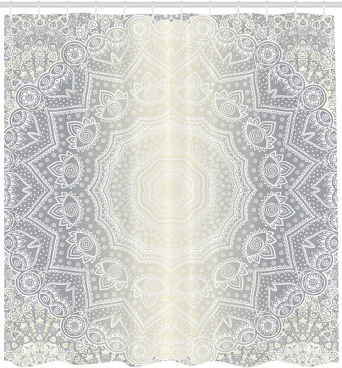 Ambesonne Grey and White Shower Curtain, Culture Mandala Circle Ombre Art Cosmos, Cloth Fabric Bathroom Decor Set with Hooks, 69" W x 84" L, Grey ...