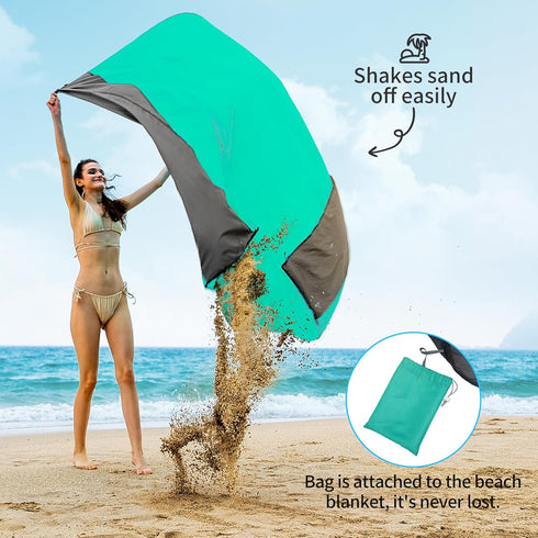 Beach Blanket, 83''*79''(210 * 200cm) Waterproof Sandproof Picnic Blankets for 3-5 Adults, Oversized Lightweight Beach Mat, Big & Compact Picnic M...