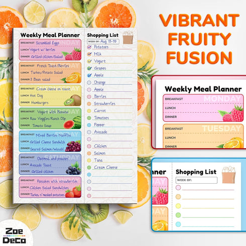 Zoe Deco Weekly Meal Planner (Fruit, 7 x 10”), Magnetic Notepad for Refrigerator, Weekly Menu Planning Pad for Family, 52 Easy Tear-Off Sheets for...