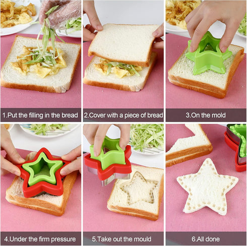 Sandwich Cutter and Sealer,Round Heart Star 3Pcs Shapes Sandwich Decruster Press Mold+8pcs Stainless Steel Mini Vegetable Cookie Cutters,Bread San...