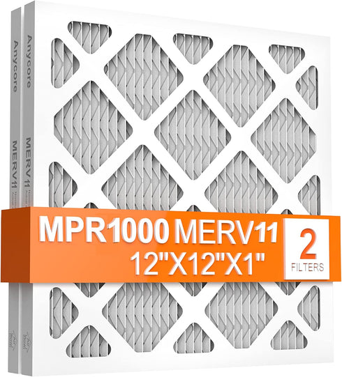 12x12x1 AC Furnace Air Filter, MPR 1000, MERV 11 Pleated HVAC Filter, 2 Pack (exact dimensions 11.81x11.81x0.79 inches)...
