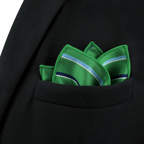 S&W SHLAX&WING Striped Pocket Squares for Men Kelly Green with Blue Stripes Gift...