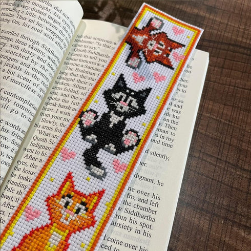 3 PCS Cross Stitch Bookmark Kit,Stamped Bookmarks Cross Stitch Kits for Adults Beginners,DIY Embroidery Bookmarks Cross Stitch Kits,14CT(Cats)...