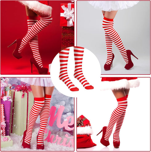 2 Pair Womens Striped Knee High Socks for Women Striped Thigh High Socks Long Tube Socks Striped Stockings Sport Athletic Stripe Socks...