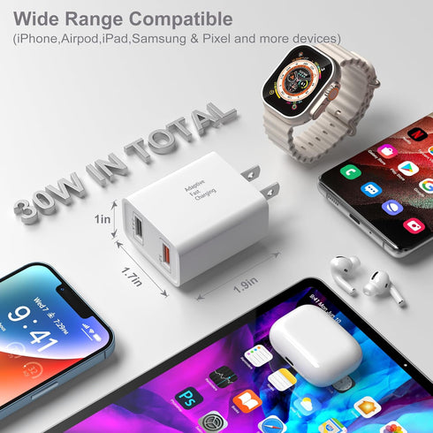 Double USB Wall Charger, Costyle 3 Pack 30W Dual Ports USB Fast Charger Block Quick Fast Charge 3.0 Power Adapter & 5V 2.4A Wall Plug for iPhone 1...