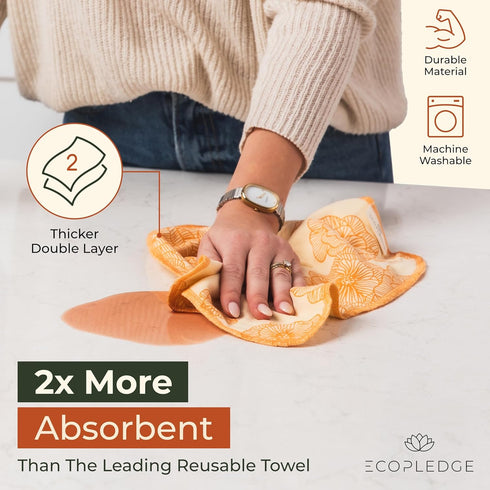 Reusable Paper Towels Washable Roll - Thick 12-pc Two Layered Ultra Absorbent Paperless Certified Organic Cotton Towels - Large Cloth Kitchen Pape...