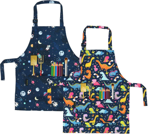 BeeGreen Kids Apron 2 Pack Cooking Aprons with Adjustable Strap Kids Kitchen Aprons with Front Pocket for Girls Toddler Painting Baking Artist Was...