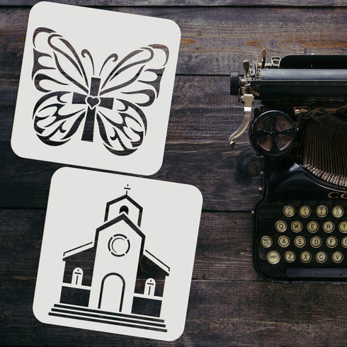 FINGERINSPIRE 10 Pcs 3 Size Christian Stencil Plastic Butterfly Pray Church Pattern Stencil Faith Hope Love,God is Good, Large Bible Sign Motivati...