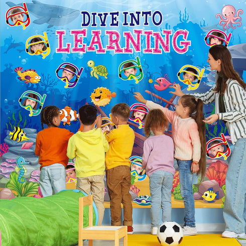 56 Pcs Ocean Beach Theme Classroom Bulletin Board Decoration Sets Dive into Learning Sea Animal Fish Cutouts for The Sea Backdrop Under The Summer...