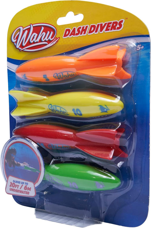 Wahu Dash Divers Pool Diving Toy Set with 5" Diving Sticks Marked with Points, 4-Piece Underwater Diving Torpedoes Set for Kids Ages 5+, Glides up...