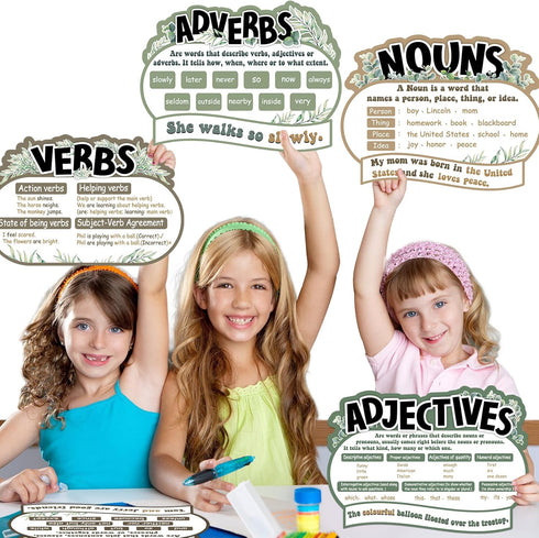 QOUBAI 10Pcs Parts of Speech Posters for Classroom Decorations Eucalyptus English Grammar Chart Language Arts Bulletin Board Decor for Teachers El...